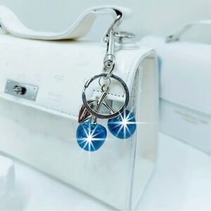 Cherries Blue & Silver Bag Charm Keychain, NEW